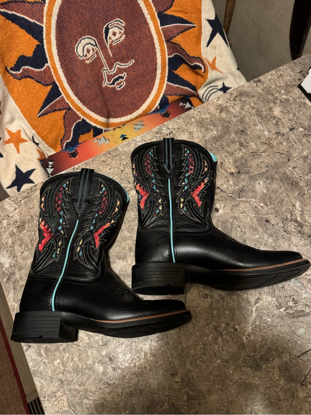 Women's Black Western Boots with Teal Stitching - Picture 2 of 4